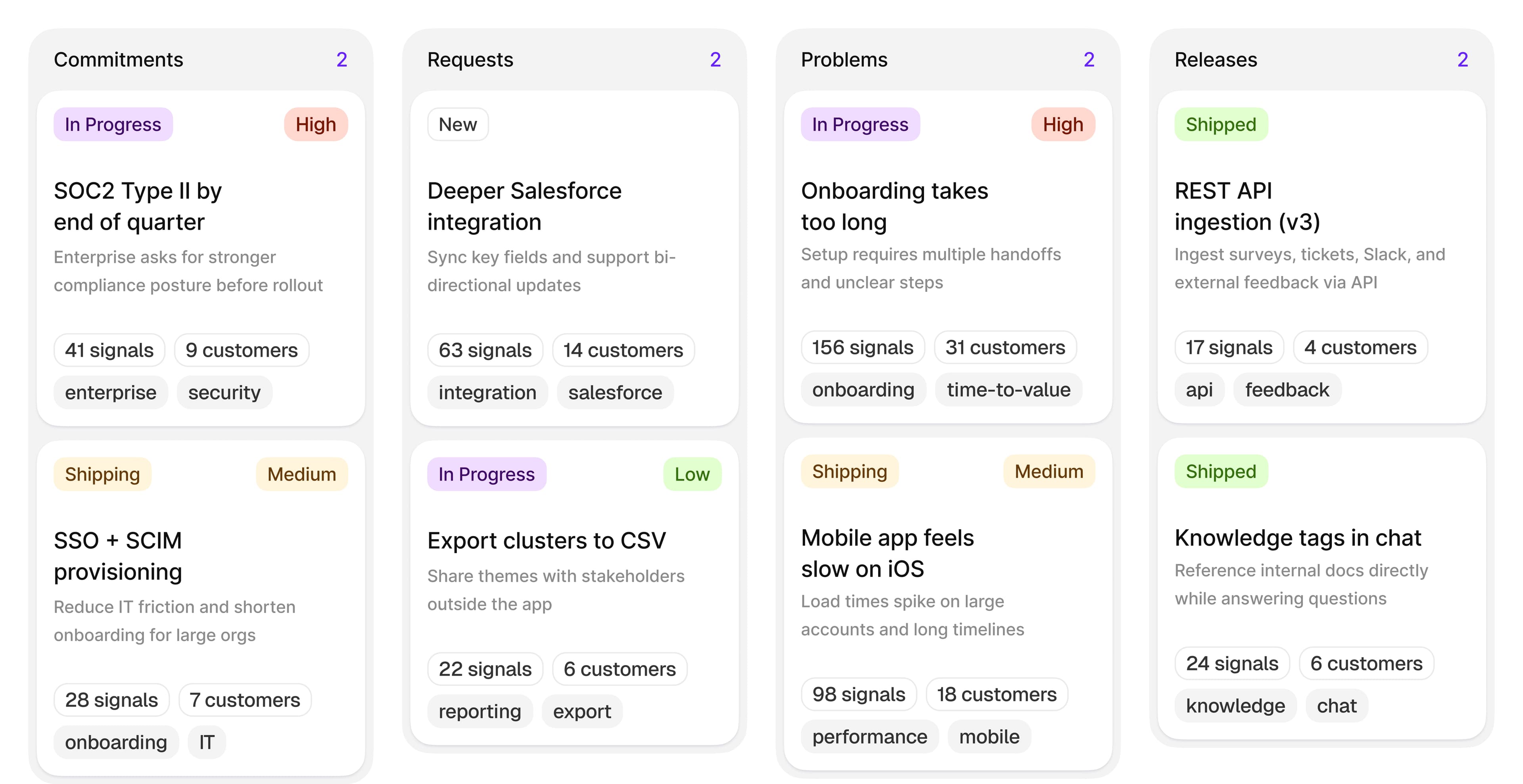 Tracked objects kanban board