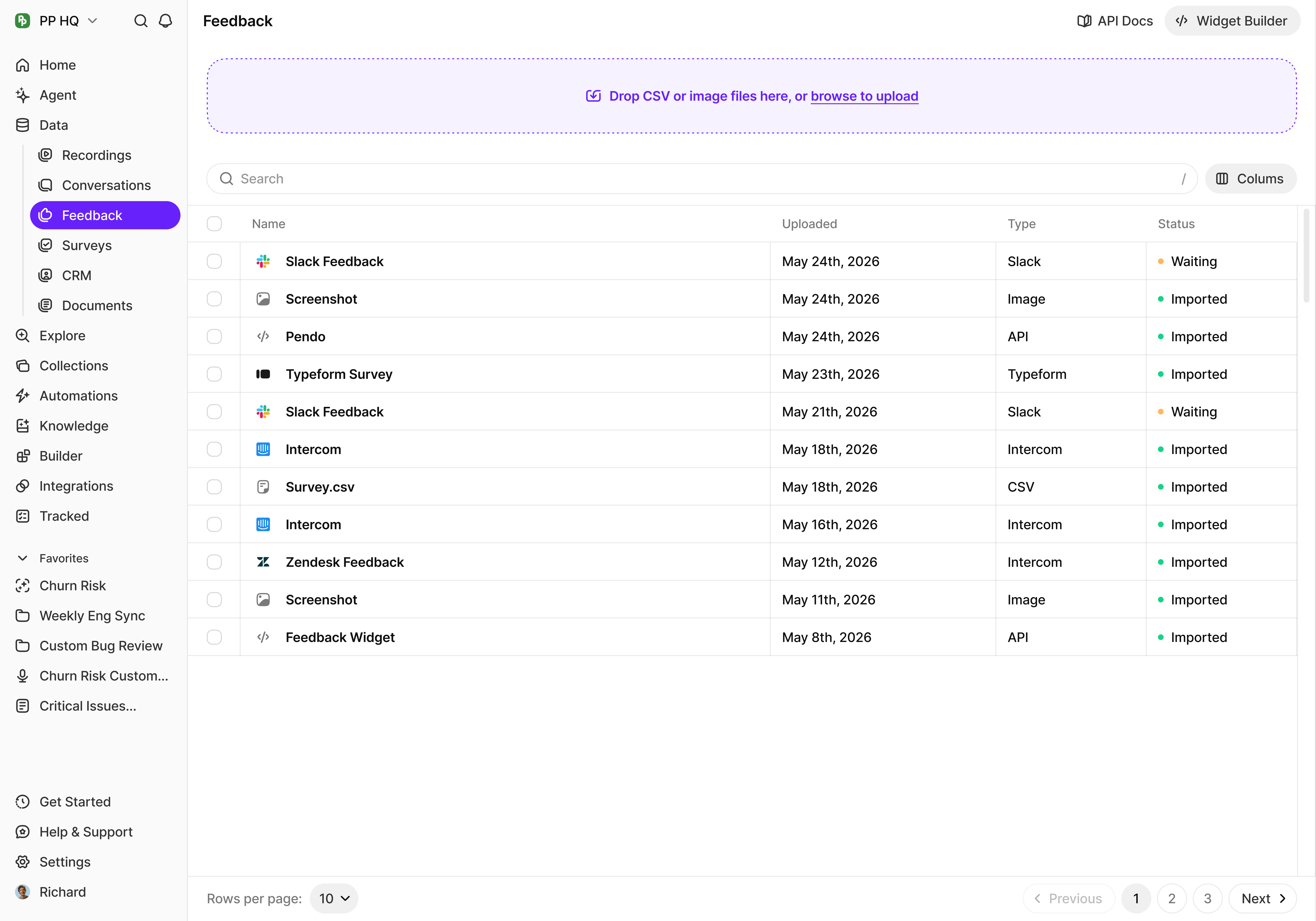 Feedback and conversations interface